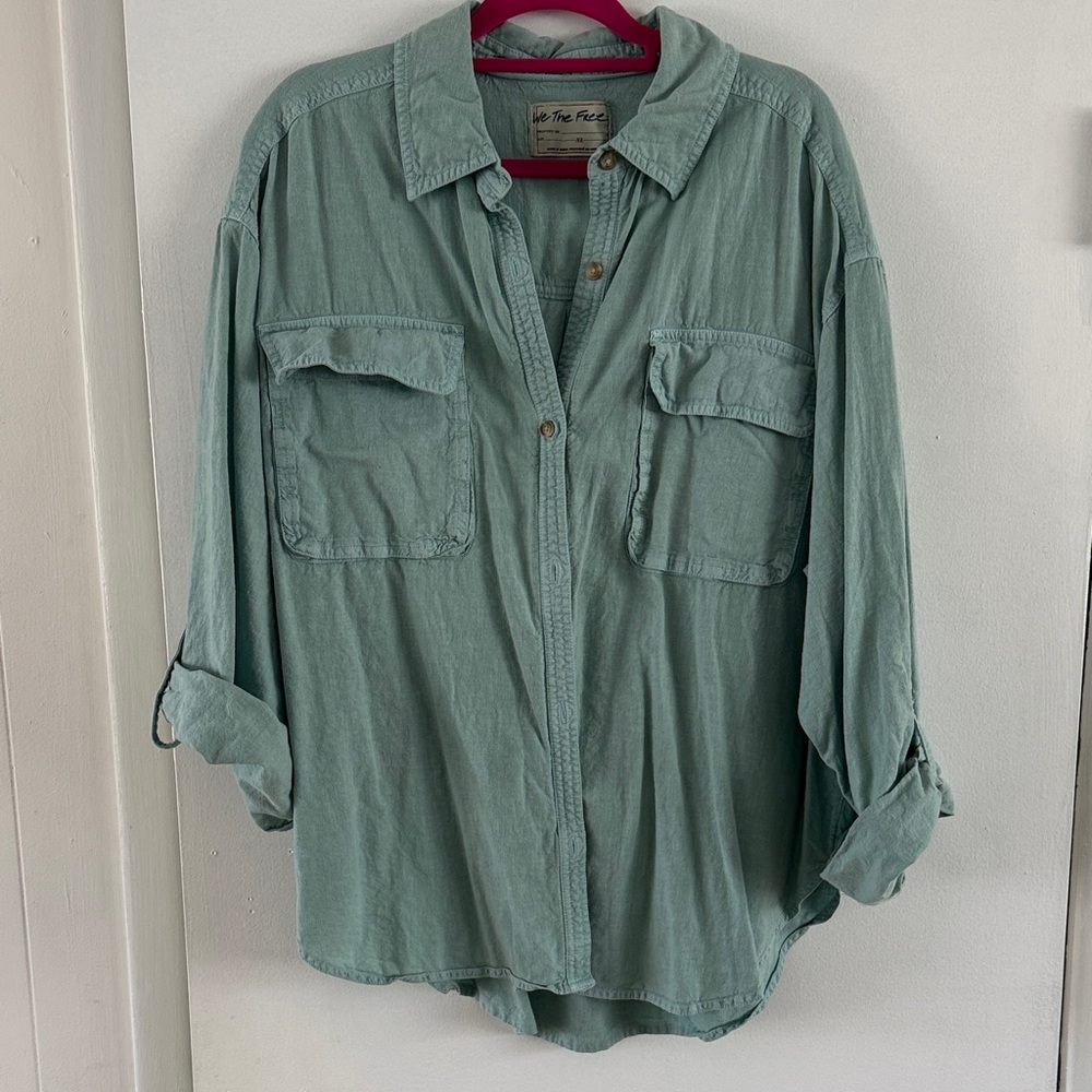 We The Free Aqua Button Down Shirt